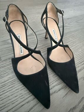 Manolo Blahnik UMICE 70 BLACK SUEDE SIZE 36 Strappy Heels